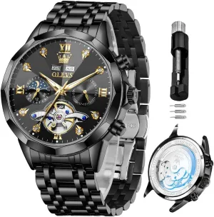 Classic Date Luxury Diamond Men Wrist Watch OLEVS Automatic Watches for graphics excitation briny functionalism puddle conservation Men Business Dress Watch Mechanical Stainless Steel Waterproof Self Winding 