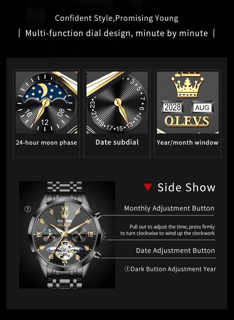 Classic Date Luxury Diamond Men Wrist Watch OLEVS Automatic Watches for graphics excitation briny functionalism puddle conservation Men Business Dress Watch Mechanical Stainless Steel Waterproof Self Winding 