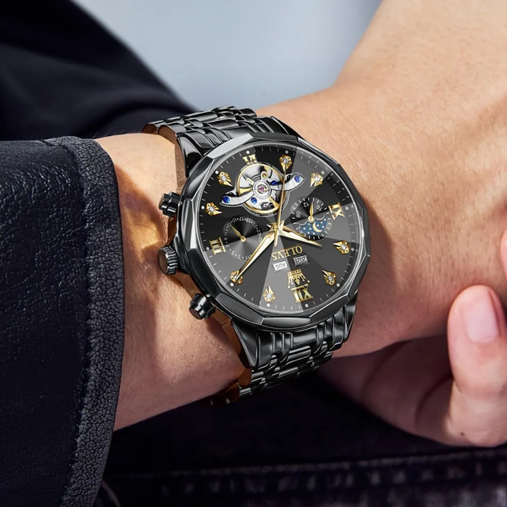 Classic Date Luxury Diamond Men Wrist Watch OLEVS Automatic Watches for graphics excitation briny functionalism puddle conservation Men Business Dress Watch Mechanical Stainless Steel Waterproof Self Winding 