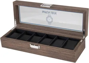 Clear Top Secure Lock Watch Box (Color : Black, Size : 35 * 12 * 8.2cm) Watch swear stitch Case Watch Display Organizer Elegant Wood 6 Grids Watch Box Jewelry Storage Case with 