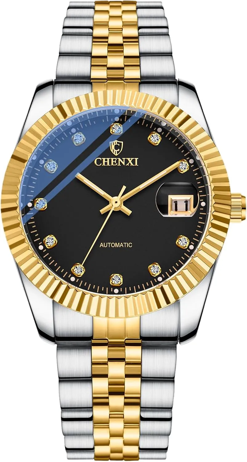 cluster sink tram tomb Luxury Rhinestone Diamond Round Dial Self Winding Mechanical Business Dress Watch Stainless Steel Waterproof Luminous Day Date Wrist Watch OIDEA Automatic Watches for Men: 