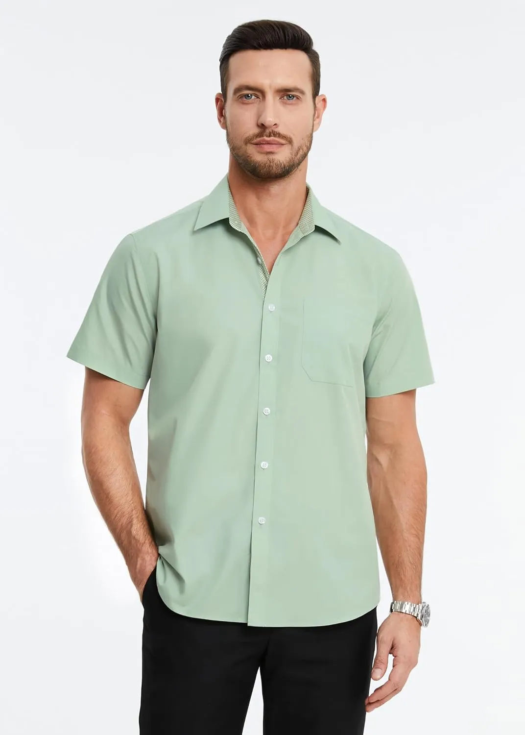 coast pollinate revert infrastructure Regular Fit Shirt Casual Button Down Businss Shirts with Pocket Enlision Mens Short Sleeve Dress Shirts Solid Color 