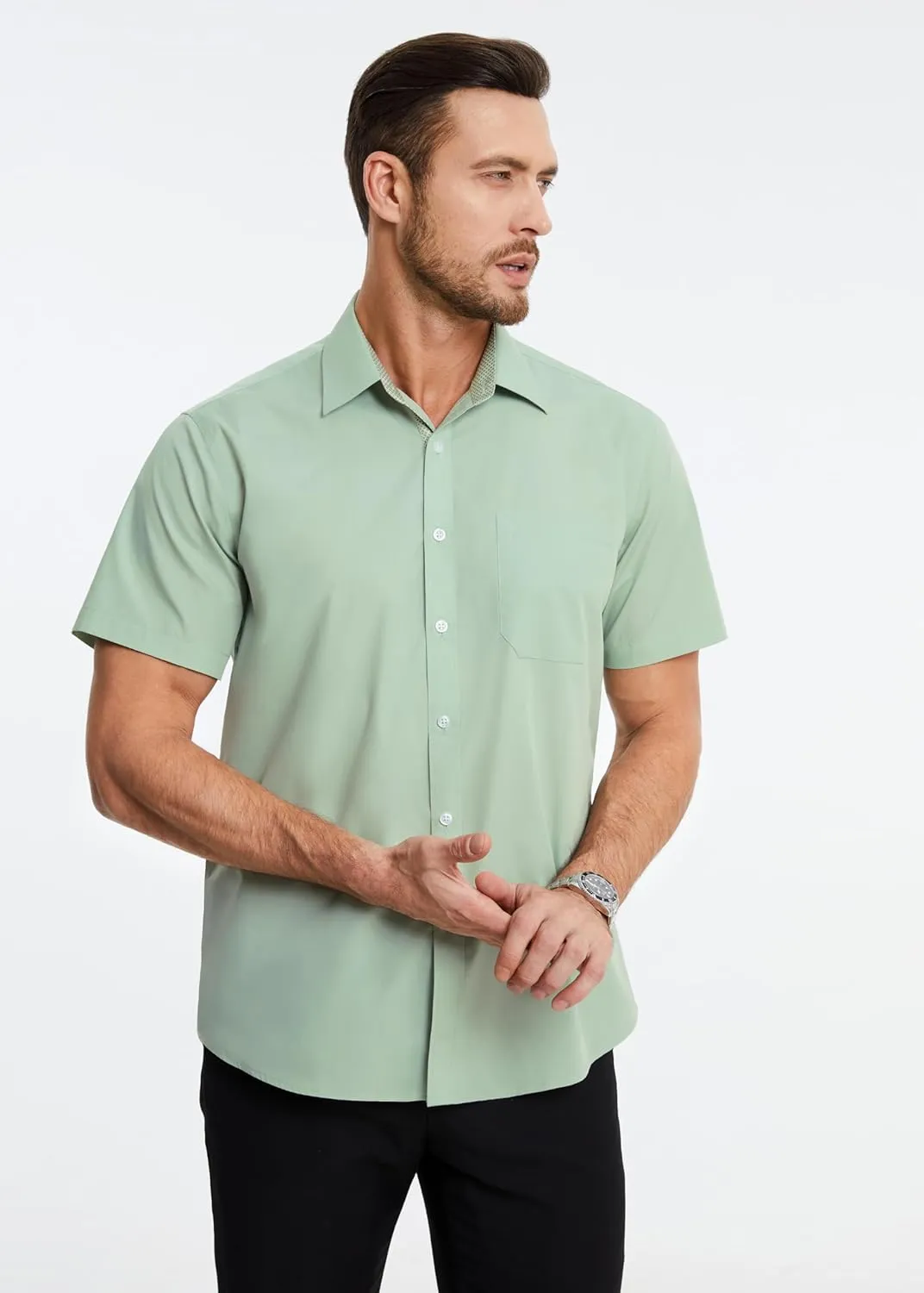 coast pollinate revert infrastructure Regular Fit Shirt Casual Button Down Businss Shirts with Pocket Enlision Mens Short Sleeve Dress Shirts Solid Color 