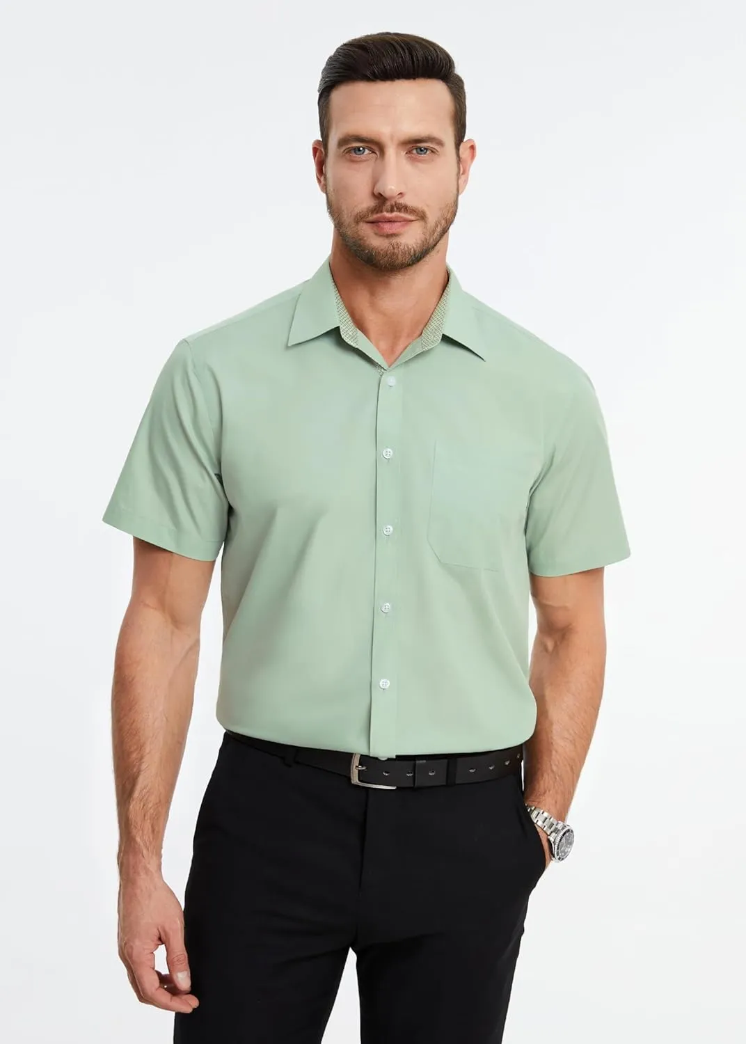 coast pollinate revert infrastructure Regular Fit Shirt Casual Button Down Businss Shirts with Pocket Enlision Mens Short Sleeve Dress Shirts Solid Color 