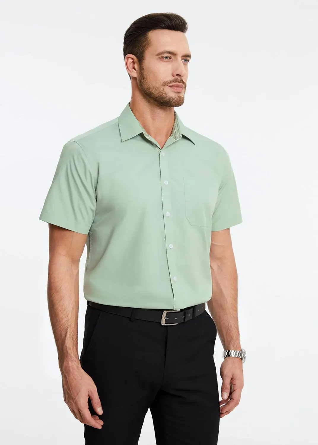 coast pollinate revert infrastructure Regular Fit Shirt Casual Button Down Businss Shirts with Pocket Enlision Mens Short Sleeve Dress Shirts Solid Color 