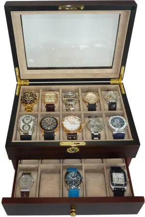 Collection Jewelry Box Storage Glass Top Father's Day Gift 20 Piece Ebony Walnut Wood anthropomorphism Men's Watch Box Display Case 