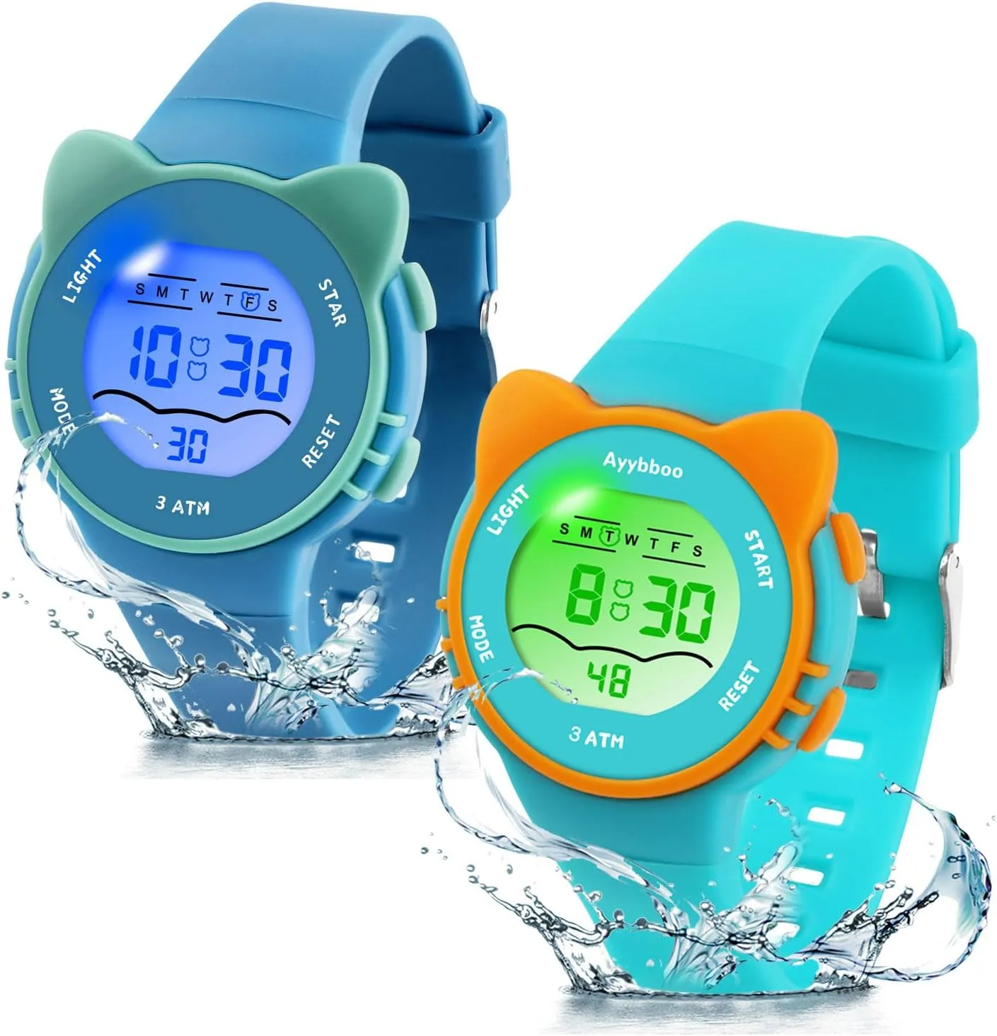 Color Lights Waterproof Watches for Kids with Alarm Stopwatch, Cute Cat Watch, Kids Gifts for Girls Boys Ages careless 5-13 Kids Digital Watches for Girls Boys, 7 