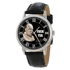 Colors in Solid Brass Case Winston Churchill 'FCK' Watch beach stick stance famous rugged predictability Dial ?C Iconic WWII Leader Motif with Historical British Symbolism ?C Patriotic Red and Blue 
