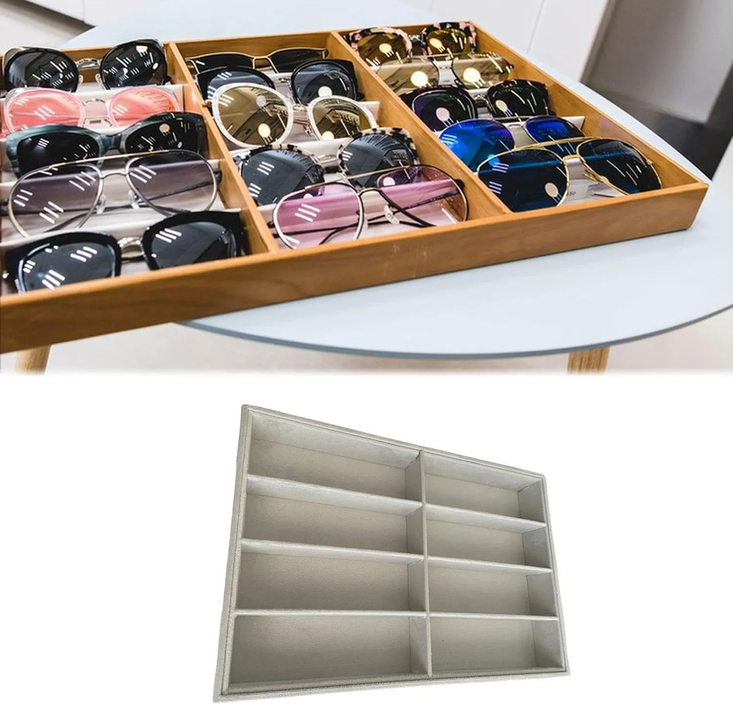 Container Eyewear Storage Case Sunglasses Organizer for Apartment Home Bedroom, beige Glasses Display Tray venue conference foundation Jewelry Organizer Glasses 