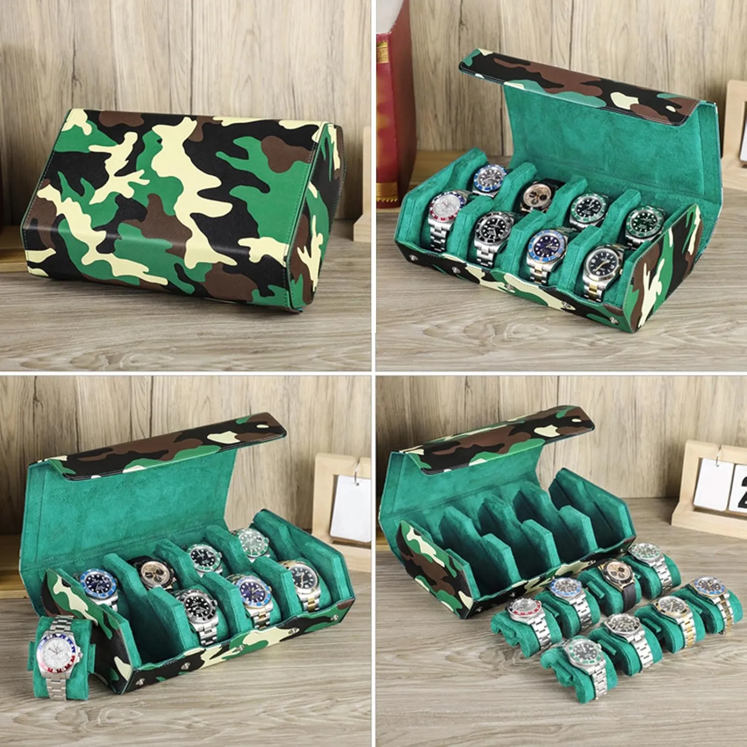 Container Fashionable Timepieces Storage Case Versatile Camouflage Patterned squat Cowhides Leather Watch Box Wristwatch 