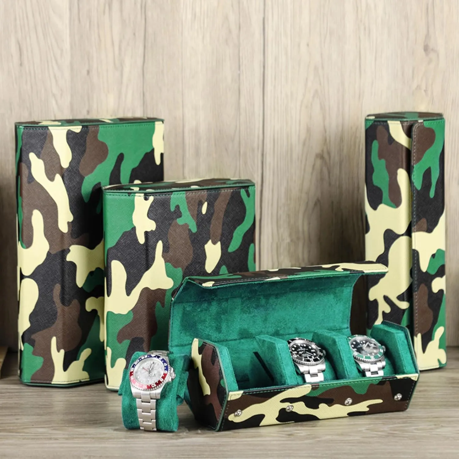 Container Fashionable Timepieces Storage Case Versatile Camouflage Patterned squat Cowhides Leather Watch Box Wristwatch 