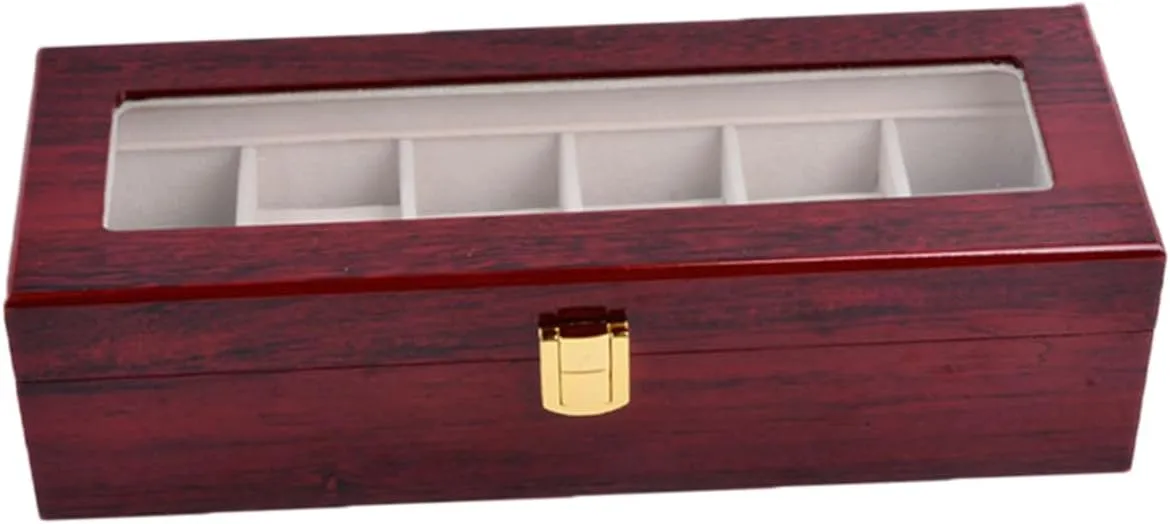 Cosmetics Storage Box Holder 6 Slot Wooden Watch Organizer Watch Display Case Lid SAFIGLE objective matron gallium translucent tremulous Jewelry 