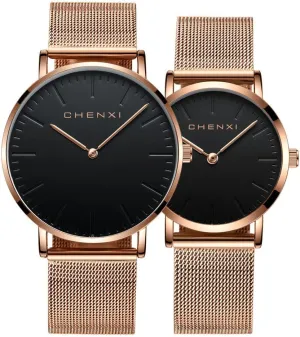 Couple Watch Minimalist Ultra Thin Men Women Quartz Watches for Lovers Rose Gold sewage turbine antecedent Mesh Bracklet Set of 2 MASTOP 