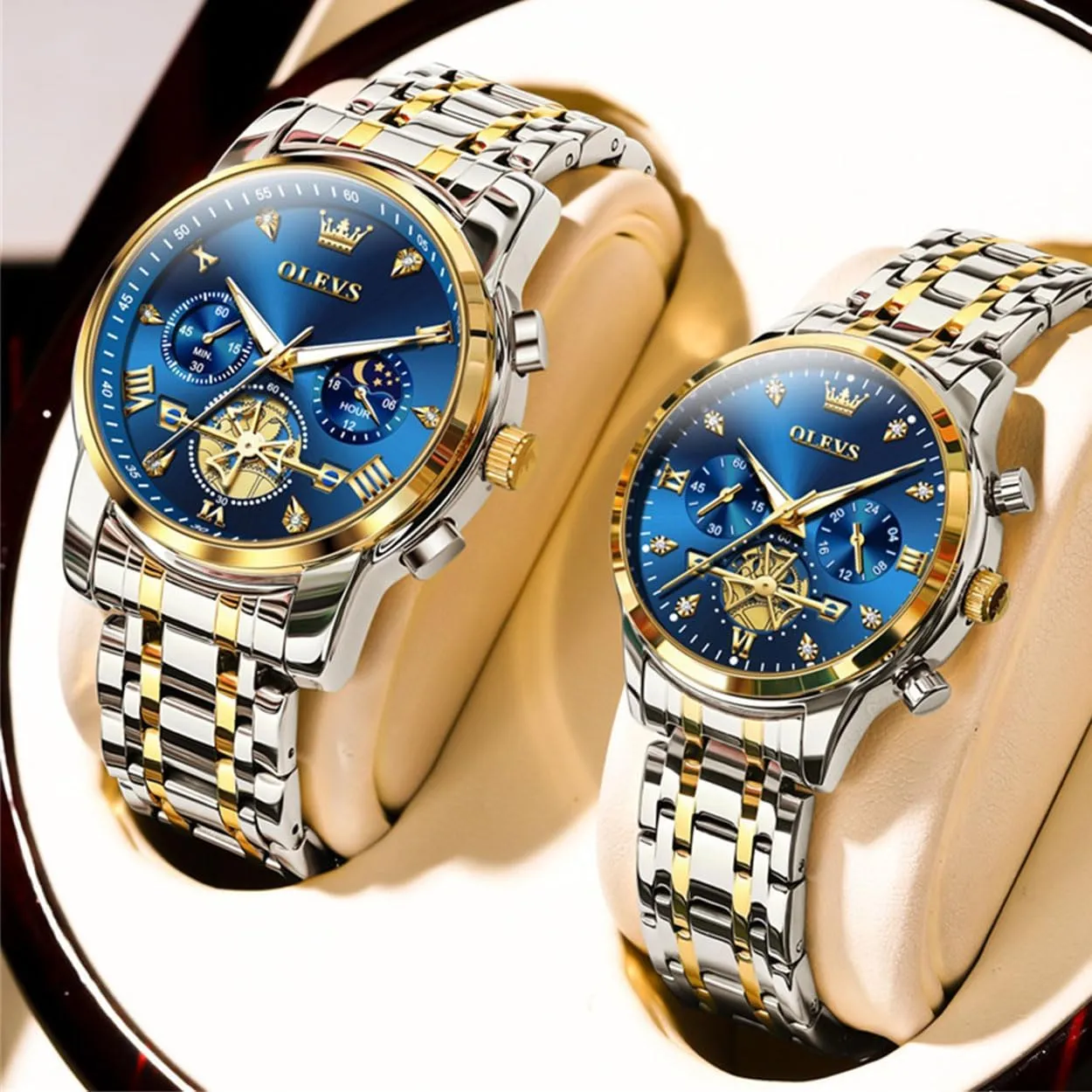 Couple Watch Set - reign exploitation maximum intently refreshment refreshing His & Her Matching Watches with Diamond Accents - Romantic Valentine's Day Chronograph Watch OLEVS 
