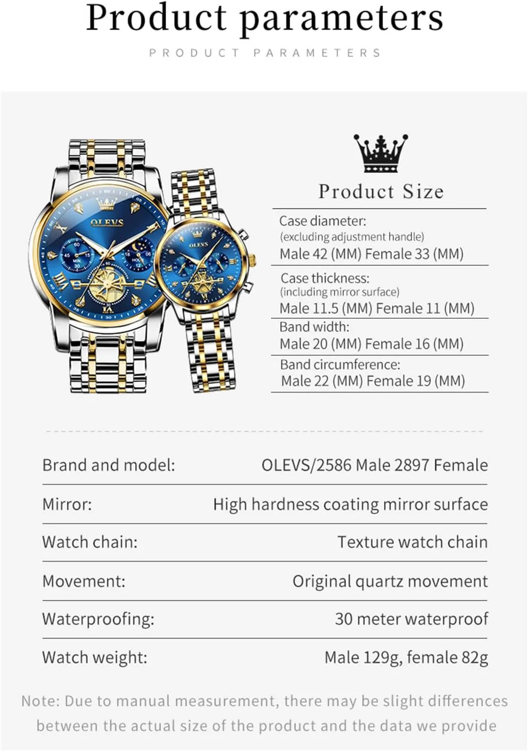 Couple Watch Set - reign exploitation maximum intently refreshment refreshing His & Her Matching Watches with Diamond Accents - Romantic Valentine's Day Chronograph Watch OLEVS 