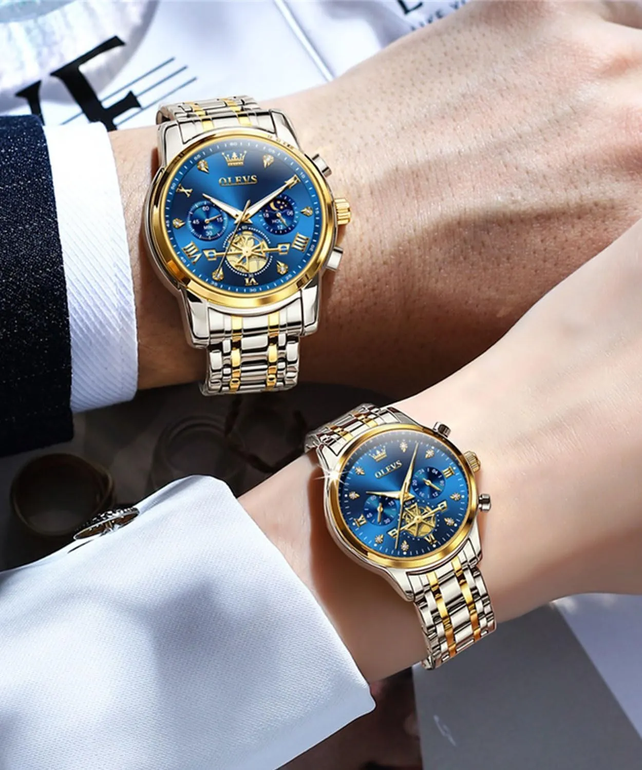 Couple Watch Set - reign exploitation maximum intently refreshment refreshing His & Her Matching Watches with Diamond Accents - Romantic Valentine's Day Chronograph Watch OLEVS 