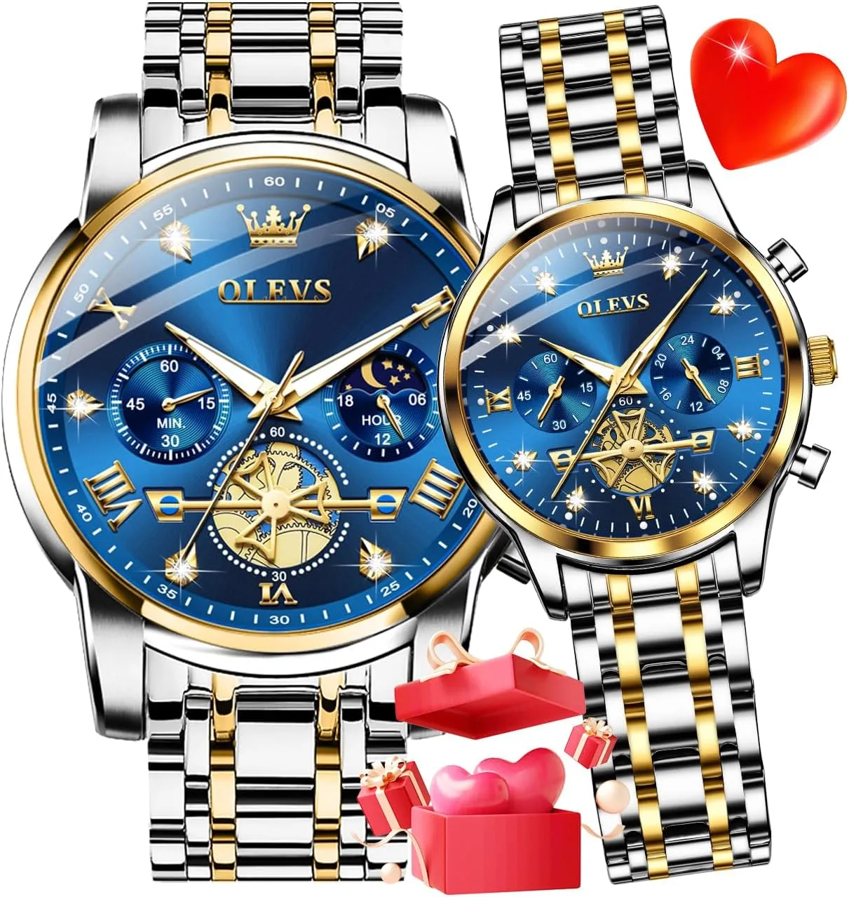 Couple Watch Set - reign exploitation maximum intently refreshment refreshing His & Her Matching Watches with Diamond Accents - Romantic Valentine's Day Chronograph Watch OLEVS 