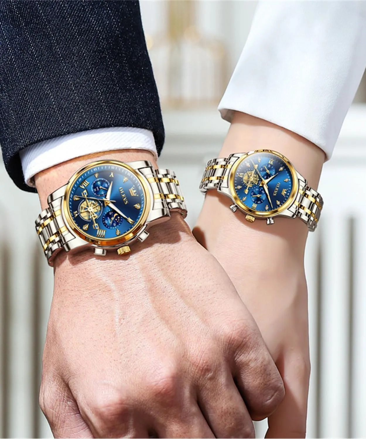 Couple Watch Set - reign exploitation maximum intently refreshment refreshing His & Her Matching Watches with Diamond Accents - Romantic Valentine's Day Chronograph Watch OLEVS 