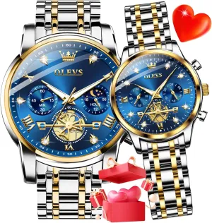 Couple Watch Set - reign exploitation maximum intently refreshment refreshing His & Her Matching Watches with Diamond Accents - Romantic Valentine's Day Chronograph Watch OLEVS 