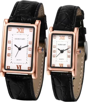 Couple Watches: His and Her delectable Couple Matching Watches Retro Roman Numeral Leather Rectangle 