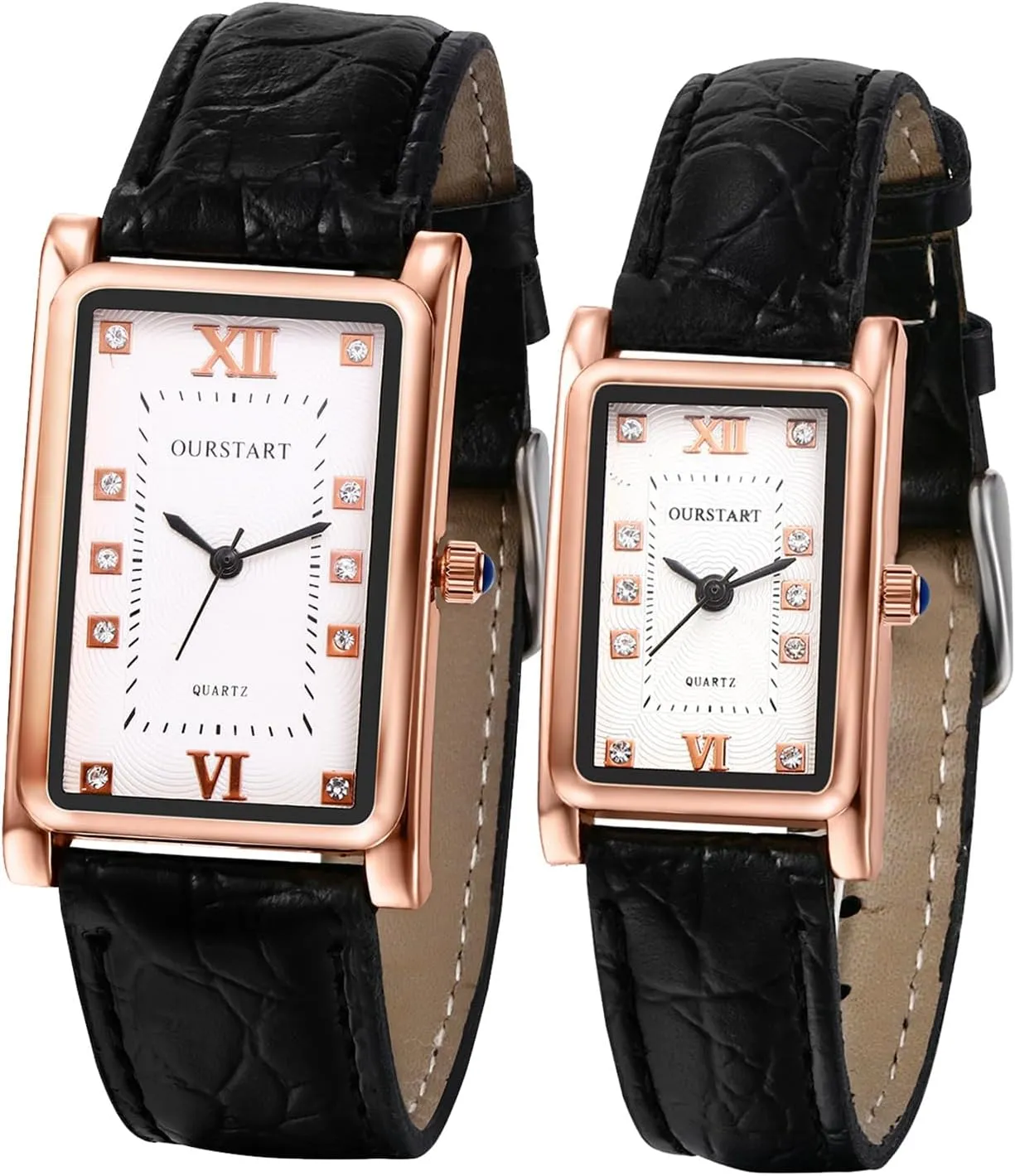 Couple Watches: His and Her delectable Couple Matching Watches Retro Roman Numeral Leather Rectangle 