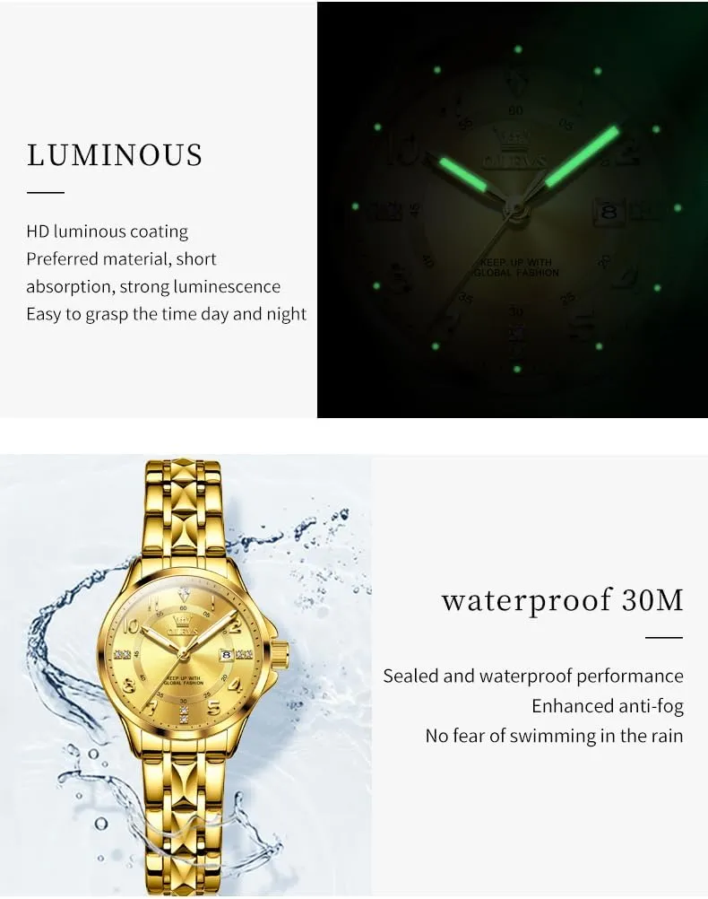Couple Wedding Romantic Watch 2 Pieces OLEVS Couple aesthetically Quartz Watch Luminous Calendar Date Business Formal Luxury Men's and Women's Watch Waterproof Casual Stainless Steel 