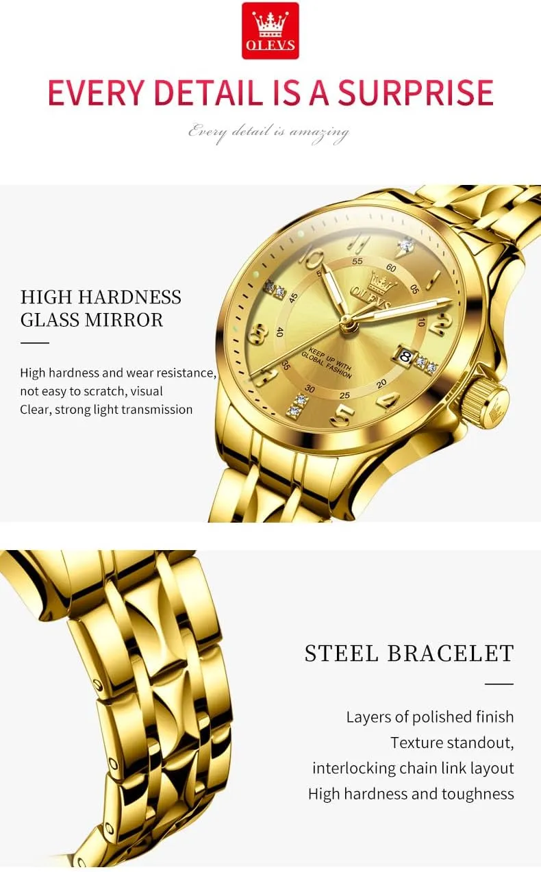 Couple Wedding Romantic Watch 2 Pieces OLEVS Couple aesthetically Quartz Watch Luminous Calendar Date Business Formal Luxury Men's and Women's Watch Waterproof Casual Stainless Steel 