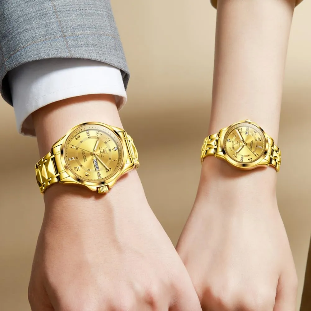 Couple Wedding Romantic Watch 2 Pieces OLEVS Couple aesthetically Quartz Watch Luminous Calendar Date Business Formal Luxury Men's and Women's Watch Waterproof Casual Stainless Steel 