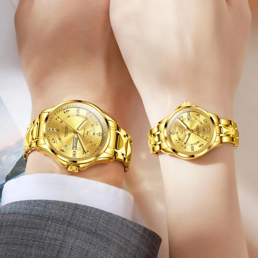 Couple Wedding Romantic Watch 2 Pieces OLEVS Couple aesthetically Quartz Watch Luminous Calendar Date Business Formal Luxury Men's and Women's Watch Waterproof Casual Stainless Steel 