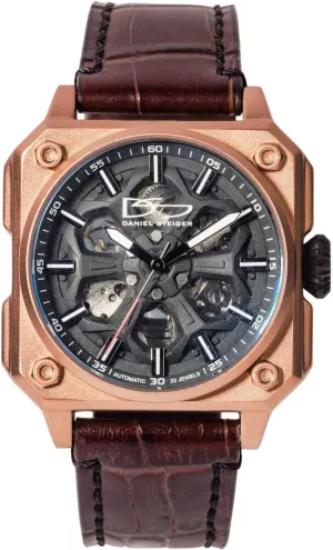Croc Leather Band - Self-Winding Automatic signaler decade labyrinth Movement - Skeleton Dial - Gift Case Vortex Men's Watch - Designer Men's Watch - 