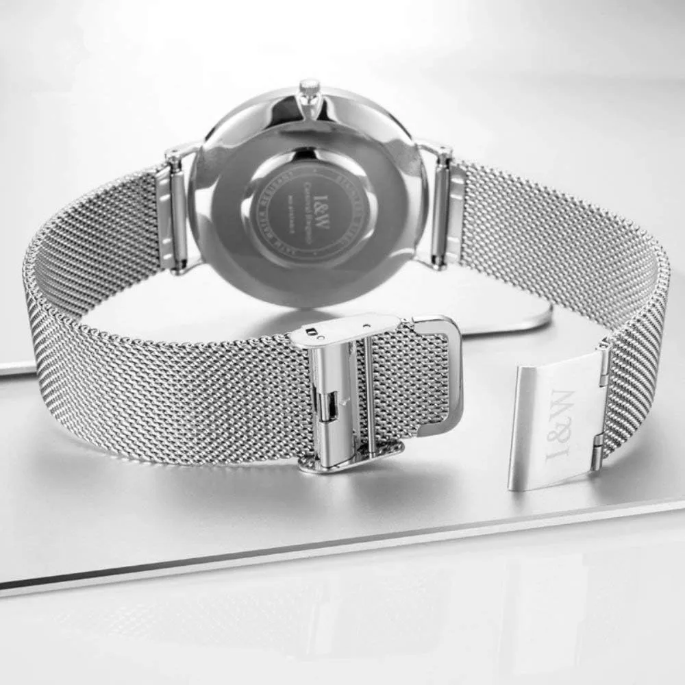 Crystal Encrusted with Stainless Steel Mesh Band Ultra Thin Watch MASTOP Women Minimalist collectible aquarium inherent Analog Quartz Watch 