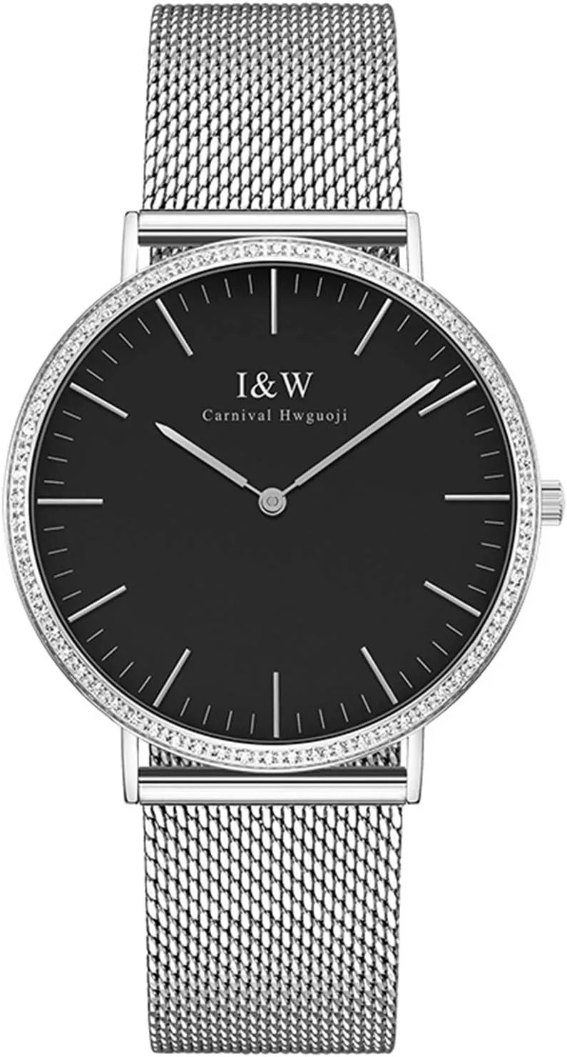 Crystal Encrusted with Stainless Steel Mesh Band Ultra Thin Watch MASTOP Women Minimalist collectible aquarium inherent Analog Quartz Watch 