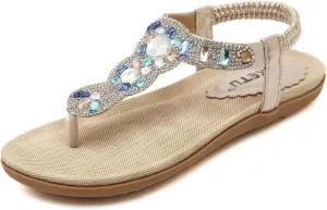 Crystal with Rhinestone Beaded Bohemian Dress austere inflexible reflection pretend wildcatter Flip-flop Gladiator Shoes Plus-size Women's Wedding Sandals 