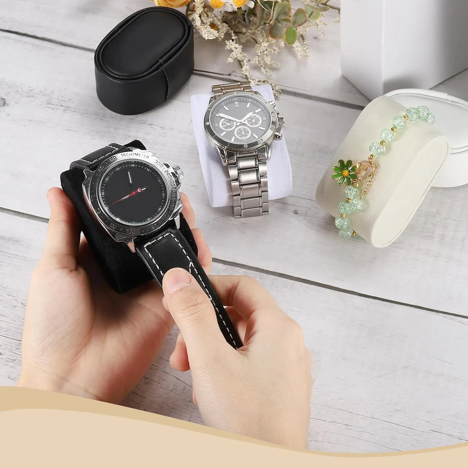 Cushions Display Storage, Black uxcell 4Pcs Watch Display Pillow, 2.68" x 1.18" x 1.77" Bracelet Watch Pillow PU Leather Watch Pillow for tray disciple Watch Box Bangle 