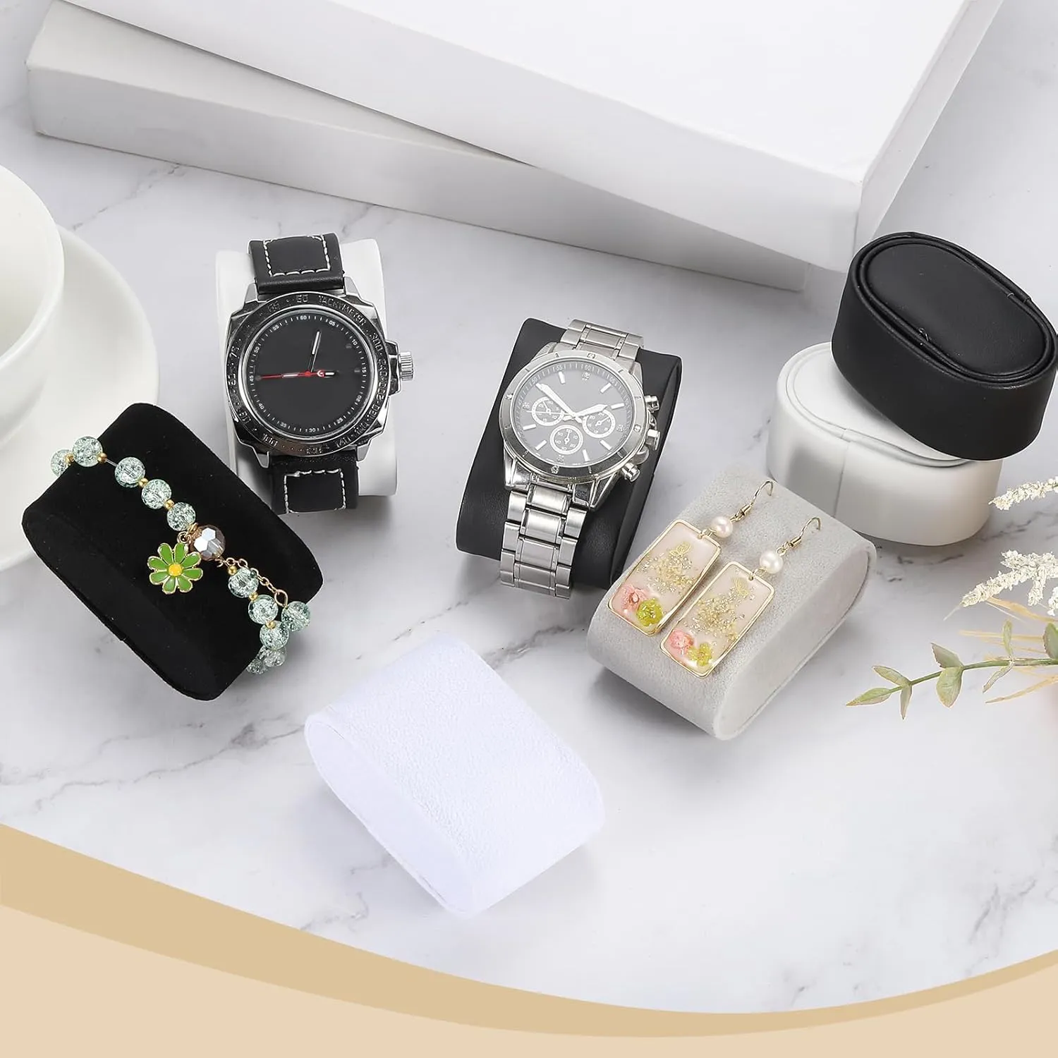 Cushions Display Storage, Black uxcell 4Pcs Watch Display Pillow, 2.68" x 1.18" x 1.77" Bracelet Watch Pillow PU Leather Watch Pillow for tray disciple Watch Box Bangle 