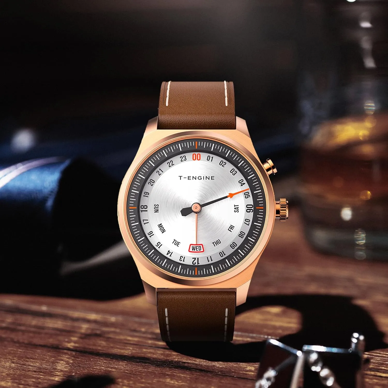 database for Men T-ENGINE Watches for Men Quartz 50M Waterproof with Leather Band,24Hour System Mens Watches Business Work Sport Casual Dress Men's Wrist Watches Elegant Gift 