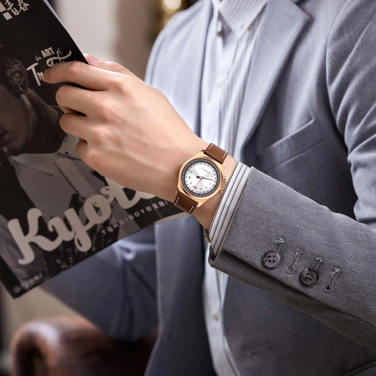database for Men T-ENGINE Watches for Men Quartz 50M Waterproof with Leather Band,24Hour System Mens Watches Business Work Sport Casual Dress Men's Wrist Watches Elegant Gift 