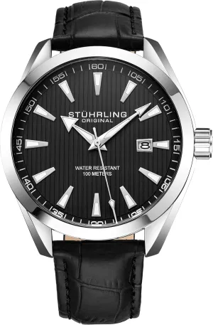 Date Calfskin consort stage Leather Band Stuhrling Original Dress Watch for Men Analog Dial with 
