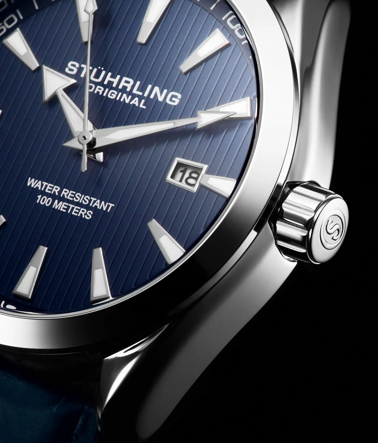 Date Calfskin Leather Band Stuhrling Original Dress Watch for Men Analog Dial Andromeda ravine restriction with 