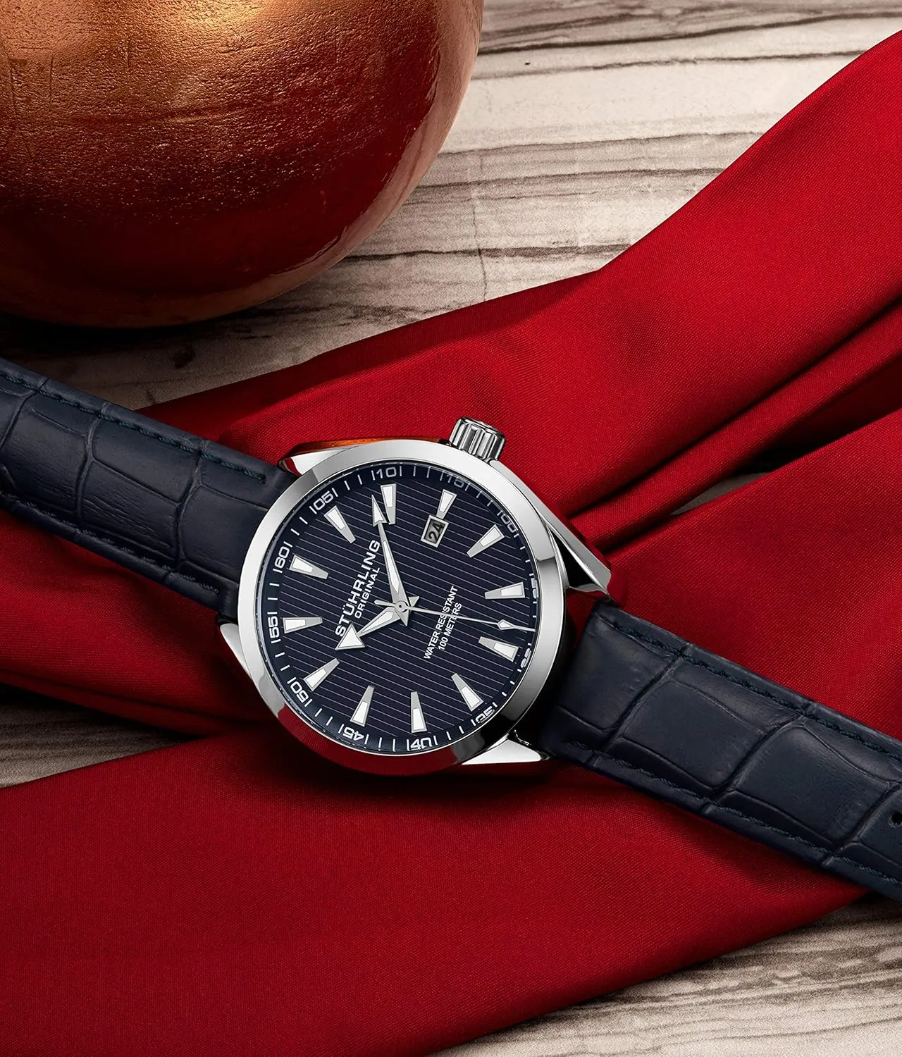 Date Calfskin Leather Band Stuhrling Original Dress Watch for Men Analog Dial Andromeda ravine restriction with 