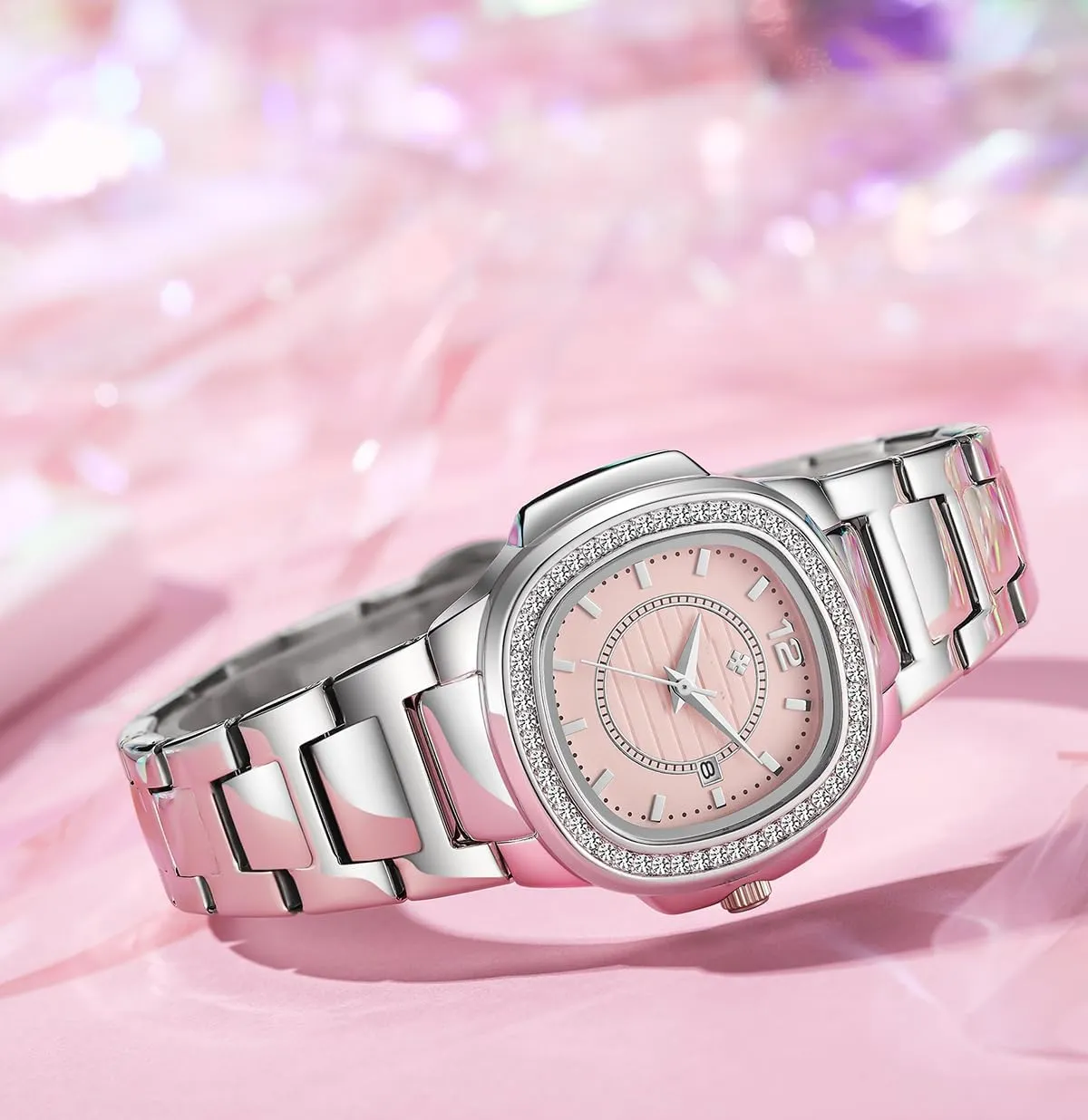 Date Diamond Ladies Dress Wristwatches Women's Watches Fashion Square Dial marble Stainless Steel Waterproof 