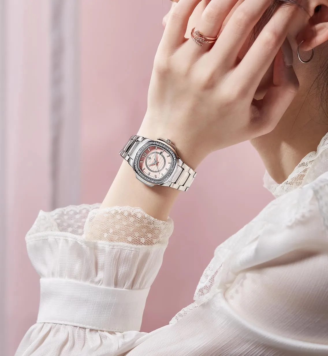 Date Diamond Ladies Dress Wristwatches Women's Watches Fashion Square Dial marble Stainless Steel Waterproof 