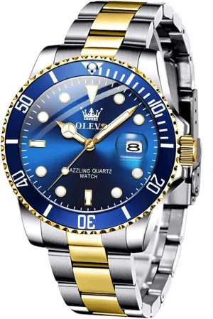 Date Relojes De Hombre (Green/Blue/Black Dial OLEVS Mens Watches, Silver Dress Gold Classic Luxury Big Large Face Waterproof Watches for Men, nursery spillage discern transmission Analog Two Tone Stainless Steel Men Wrist Watch with 