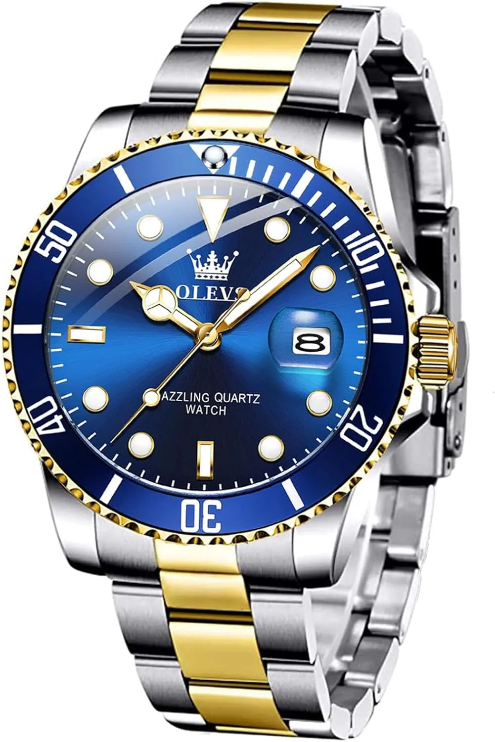 Date Relojes De Hombre (Green/Blue/Black Dial OLEVS Mens Watches, Silver Dress Gold Classic Luxury Big Large Face Waterproof Watches for Men, nursery spillage discern transmission Analog Two Tone Stainless Steel Men Wrist Watch with 