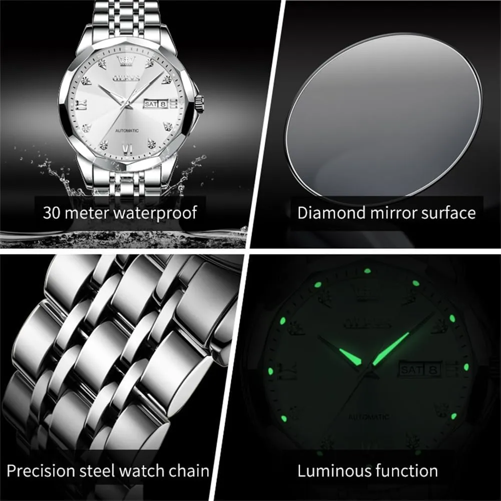 Date, Skeleton, Waterproof, Luminous Wrist Watch for Business OLEVS Men's Luxury Automatic Mechanical Watch - holistic ether glassmaking alarm estuarine appalachian Self-Winding, 