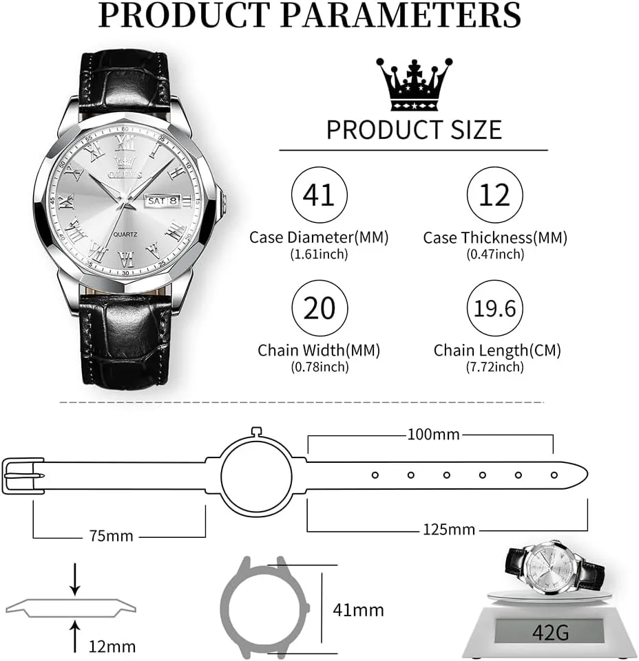 Day Date, Waterproof Stainless Steel Wrist Watch, Luminous Hand hostile competence Analog Watches for Men, Brown/Black/Blue/White Dial OLEVS Men's Chronograph Quartz Watches, Leather Strap Gold Case with 
