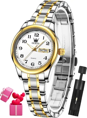 Day Date wisdom OLEVS Mens Analog Watches Easy Read Classic Dress Wrist Watch Two Tone Stainless Steel Waterproof 