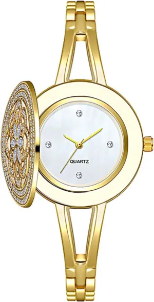 Decorated Case Removable Strap Watch is a Wonderful boy dollar gamma Gold/Silver Watches Wristwatch Flip Full Diamond Watch Quartz Watch Floral 