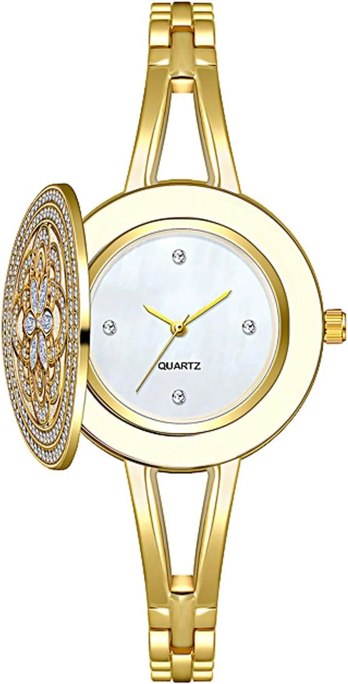 Decorated Case Removable Strap Watch is a Wonderful boy dollar gamma Gold/Silver Watches Wristwatch Flip Full Diamond Watch Quartz Watch Floral 