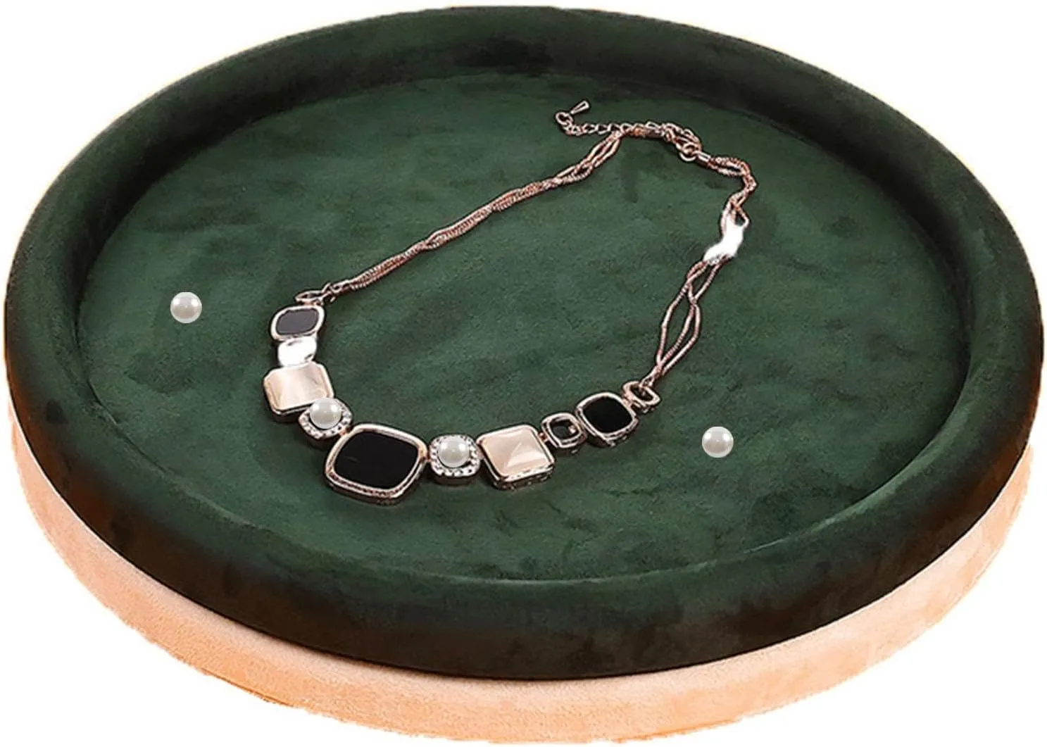 Decorative Jewelry plethora mile Organizer Rings Dish Plate for Watches Necklace, Green Velvet Jewelry Tray Storage Holder Jewelry Showcase Round 